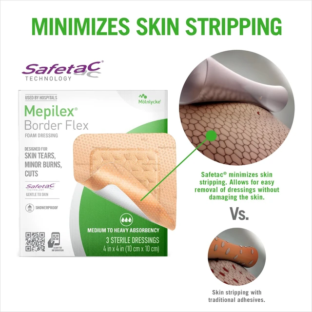 Alt view image 4 of 7 - Border Flex 4 x 4 in (10 x 10 cm) Hospital Quality Dressings Trusted by healthcare for decades, designed for a wide range of advanced wounds, showerproof, may be worn for multiple days*