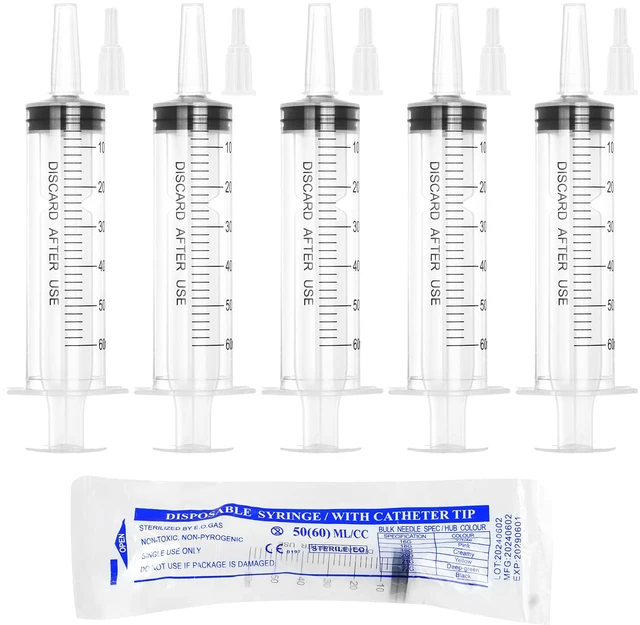Main image of 60ml Syringe for Liquid,50 Pack Large Plastic Syringes with Adapters and Cap,Individually Sealed Syringe for Feeding,Irrigation Water and Scientific Labs