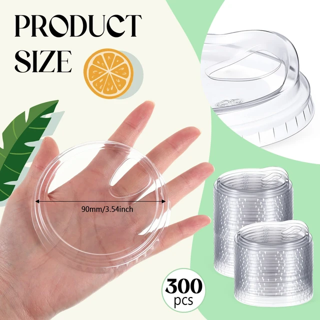Alt view image 2 of 7 - 300 Pcs Strawless Sip Lids Clear for 12-24oz,Transparent,90mm Disposable PET Plastic Cup Covers for Iced Coffee Milkshake Party, Fits 12 16 20 24 Oz Cups, 98mm Clear Sipper