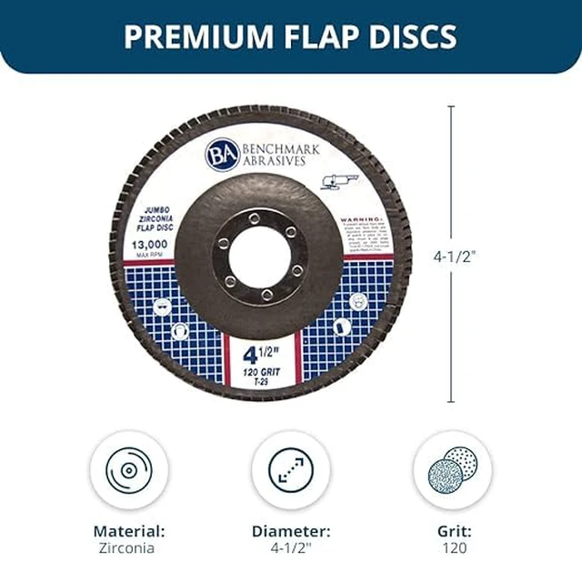 Alt view image 5 of 6 - 4.5" x 7/8" Zirconia Type 29 Flap Discs, 120 Grit Jumbo High Density Sanding and Finishing Wheels for Angle Grinder, 10-Count