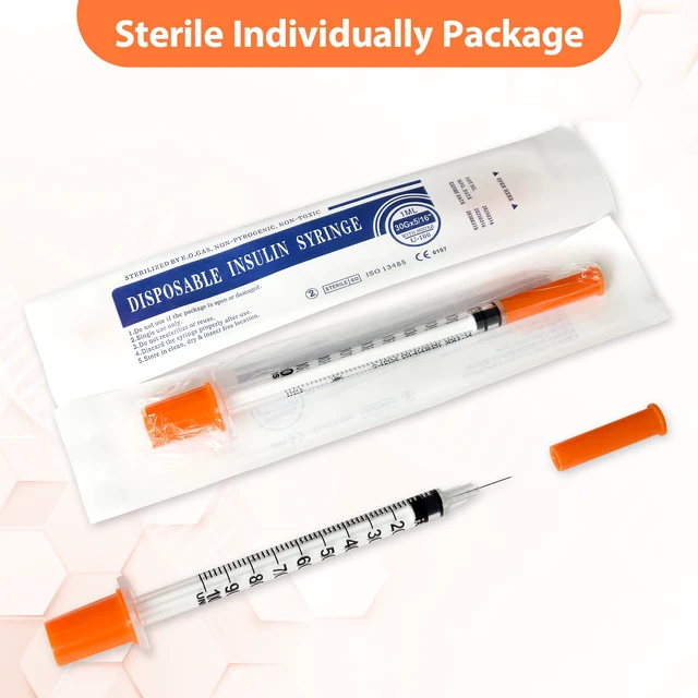 Alt view image 4 of 7 - 100 Pack Syringes with Needle, U-100 1ml 30G 5/16" 8mm Syringe Individually Sealed, High-Quality, Leak-Resistant, Visible Scales