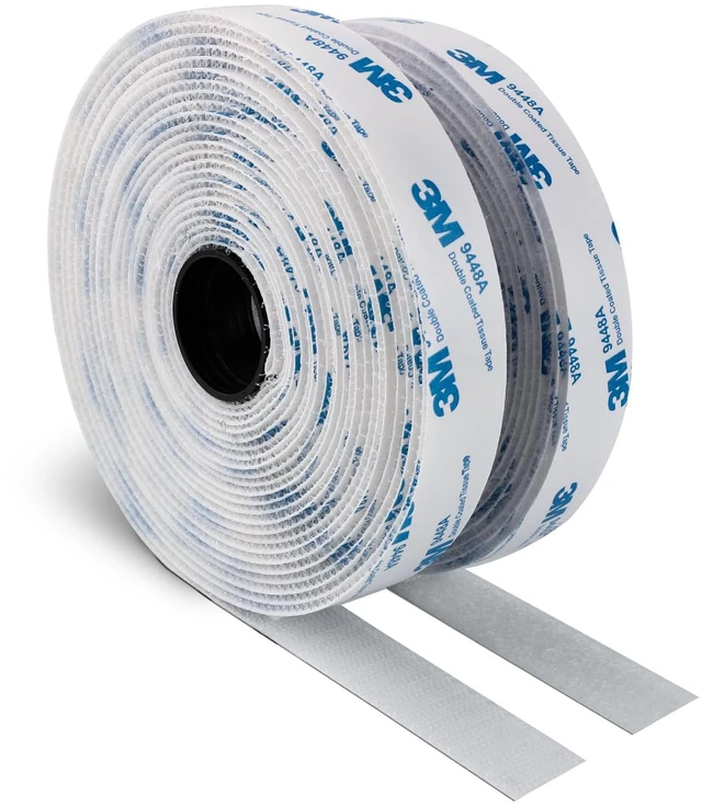 Main image of 3M Hook and Loop Self Adhesive Tape 1 x 20Ft 9448A Sticky Back White Interlocking Nylon Fabric Fastener Heavy Duty Adhesion Strip Tape