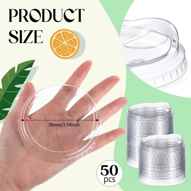 Alt view image 2 of 6 - 50 Pcs Strawless Sip Lids Clear for 12-24oz,Transparent,90mm Disposable PET Plastic Cup Covers for Iced Coffee Milkshake Party, Fits 12 16 20 24 Oz Cups, 98mm Clear Sipper