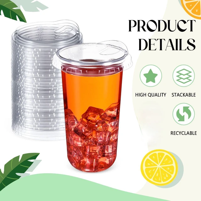 Alt view image 3 of 6 - 50 Pcs Strawless Sip Lids Clear for 12-24oz,Transparent,90mm Disposable PET Plastic Cup Covers for Iced Coffee Milkshake Party, Fits 12 16 20 24 Oz Cups, 98mm Clear Sipper
