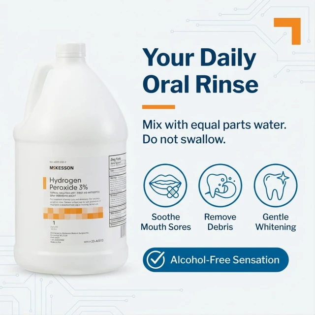 Alt view image 5 of 7 - Hydrogen Peroxide 3%, Topical Solution USP, 1 gal, 1 ct First Aid Antiseptic, Oral Debriding Agent