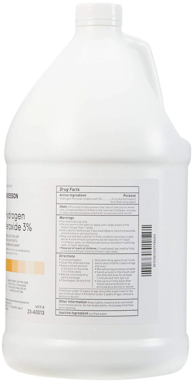 Alt view image 6 of 7 - Hydrogen Peroxide 3%, Topical Solution USP, 1 gal, 1 ct First Aid Antiseptic, Oral Debriding Agent