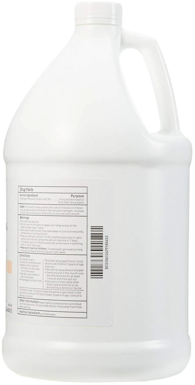 Alt view image 7 of 7 - Hydrogen Peroxide 3%, Topical Solution USP, 1 gal, 1 ct First Aid Antiseptic, Oral Debriding Agent