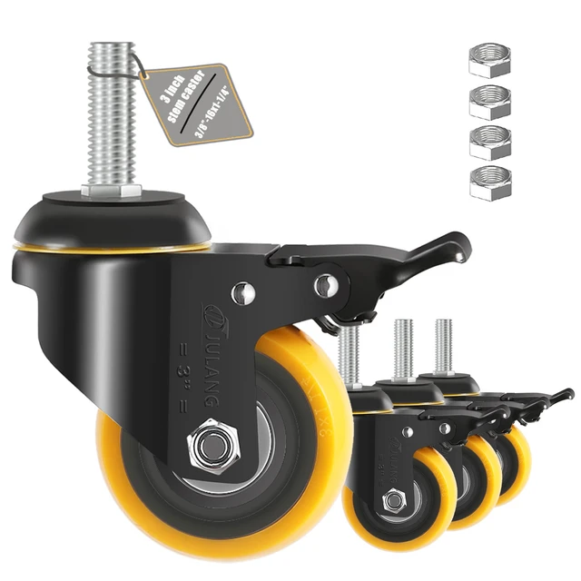 Main image of 3 Inch Stem Caster Wheels 3/8 Threaded Casters Set of 4 Heavy Duty 800 Lbs, 3/8"-16, Smooth & Quiet-Rolling, Castor Wheels for Wire Shelving, Cart, Tool Box, Workbenche, Furniture