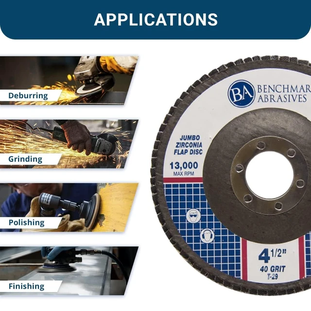 Alt view image 3 of 6 - 4.5" x 7/8" Zirconia Type 29 Flap Discs, 40 Grit Jumbo High Density Sanding and Finishing Wheels for Angle Grinder, 10-Count