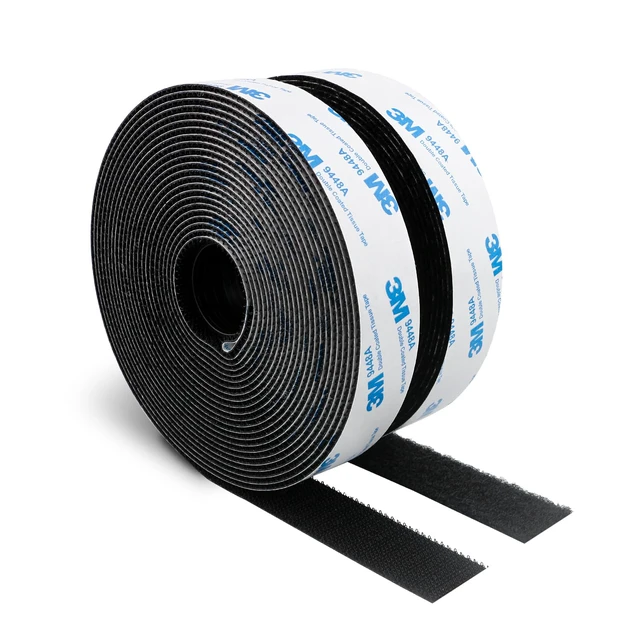 Main image of 3M Hook and Loop Self Adhesive Tape 1" x 20Ft 9448A Sticky Back Black Interlocking Nylon Fabric Fastener Heavy Duty Adhesion Strip Tape