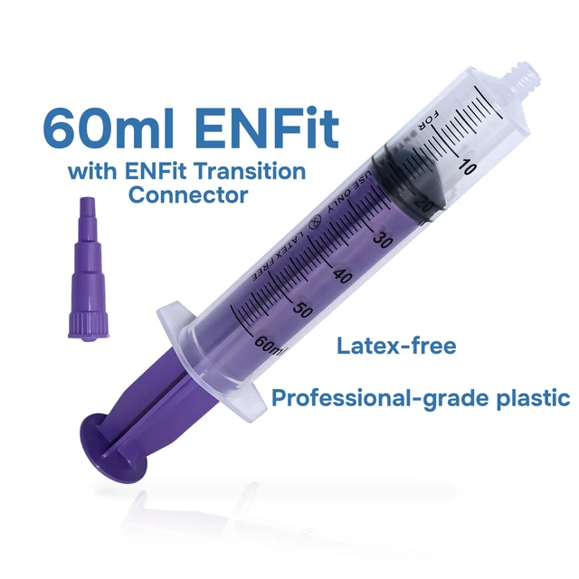 Alt view image 2 of 7 - 60ml ENFit-type Syringe with Transition Connector, 25/Box Optimal Liquid Dosing, Accurate Measurement, Stable Plunger with Safe Backstop, Precise Graduation, Blister-Packed