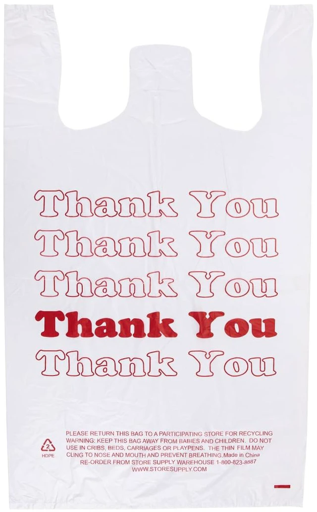 Main image of Premium Thank You T-Shirt Bags - 500 - Pack, 18 x 8" x 30".48mil HDPE Thickness - Ideal for Restaurants, Retail, Grocery, Takeout - Standard Supermarket Size - Strong and Durable