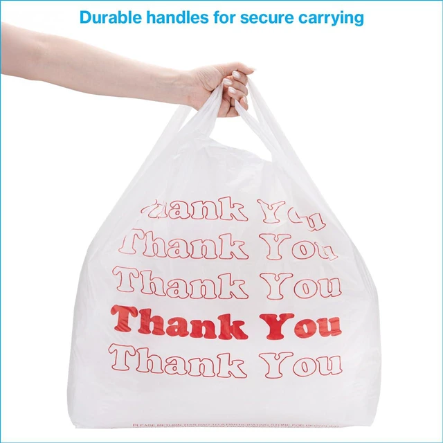 Alt view image 2 of 6 - Premium Thank You T-Shirt Bags - 500 - Pack, 18 x 8" x 30".48mil HDPE Thickness - Ideal for Restaurants, Retail, Grocery, Takeout - Standard Supermarket Size - Strong and Durable