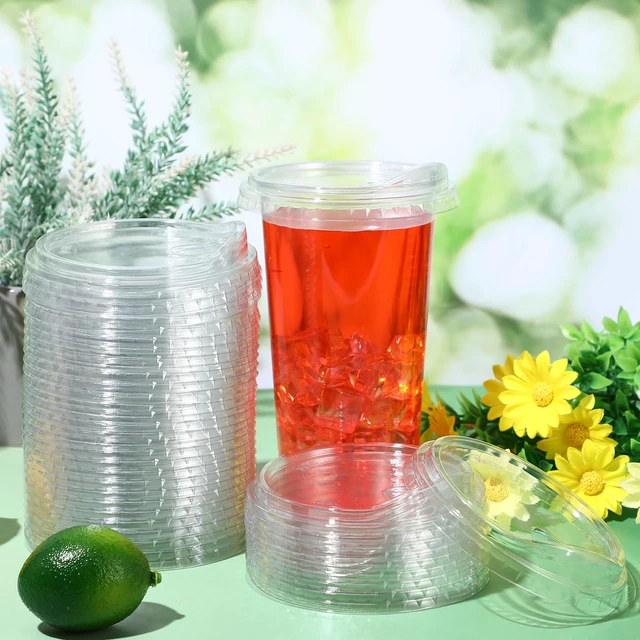 Alt view image 6 of 6 - 50 Pcs Strawless Sip Lids Clear for 12-24oz,Transparent,90mm Disposable PET Plastic Cup Covers for Iced Coffee Milkshake Party, Fits 12 16 20 24 Oz Cups, 98mm Clear Sipper