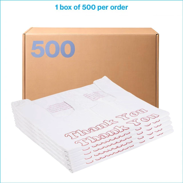 Alt view image 6 of 6 - Premium Thank You T-Shirt Bags - 500 - Pack, 18 x 8" x 30".48mil HDPE Thickness - Ideal for Restaurants, Retail, Grocery, Takeout - Standard Supermarket Size - Strong and Durable
