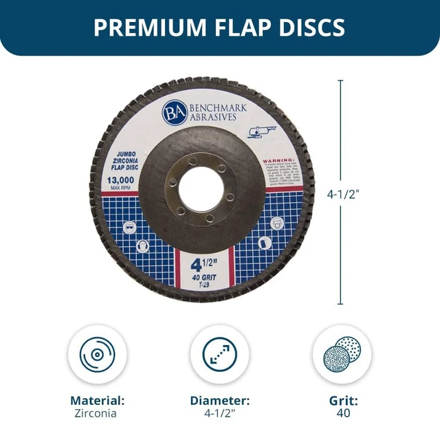 Alt view image 5 of 6 - 4.5" x 7/8" Zirconia Type 29 Flap Discs, 40 Grit Jumbo High Density Sanding and Finishing Wheels for Angle Grinder, 10-Count