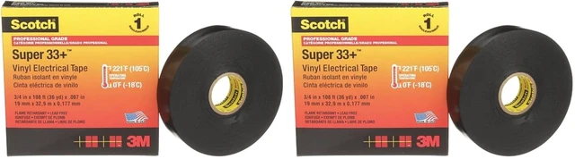Main image of Scotch Super 33+ Electrical Tape - 3/4 in x 36 yds, Premium Grade All-Weather Vinyl, Resistant to Abrasion, Moisture, Corrosion, Alkalies - Black, 1 Roll (Pack of 2)