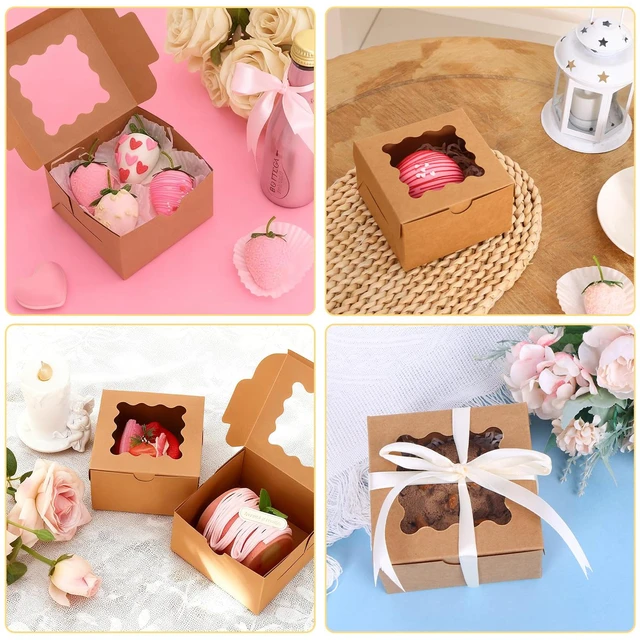 Alt view image 6 of 7 - 50pcs Small Cookie Boxes with Window, 4x4x2.5In Brown Bakery Boxes Kraft Treat Boxes, Fit Small Cookies and Pastries, Suitable for Party Favors and Gifts