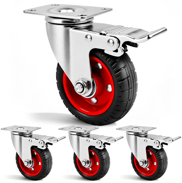 Main image of 4 Inch Caster Wheels Heavy Duty with Dual-Lock Safety Brake and Rubber Tire Wheels, Heavy Duty - 300 Lbs Per Caster for Workbench, Trolley, Cabinet, Swivel Rubber Wheel 4-Packs with mounting Hardware