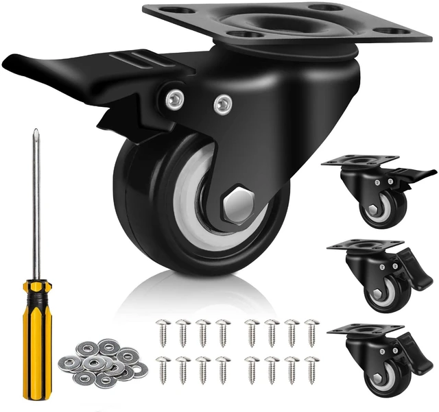 Main image of 2" Caster Wheels, Casters Set of 4 Heavy Duty but Silent, Excellent Locking Casters with Polyurethane (PU) Wheels, Swivel Plate Castor Wheels for Cart, Furniture, Workbench
