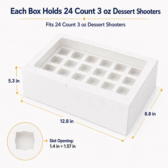 Alt view image 2 of 6 - Dessert Shooter Boxes 10 Pack, Each Box Holds 24 Count 3 oz Dessert Shooter Cups, Food-Grade Dessert Cup Holder Boxes with Inserts, Dessert Shooter Box Packaging for Parties, Catering
