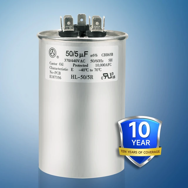 Alt view image 2 of 7 - AC Capacitor 50+5 uF 50/5 MFD ±6% 370V/440VAC CBB65 Dual Run Circular Start Capacitor for Heat Pump Air ConditionerTen Years of Coverage