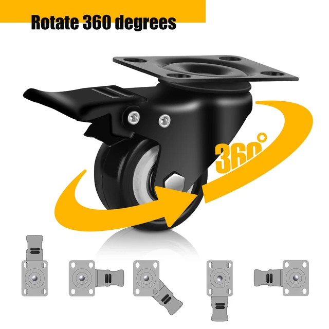 Alt view image 4 of 6 - 2" Caster Wheels, Casters Set of 4 Heavy Duty but Silent, Excellent Locking Casters with Polyurethane (PU) Wheels, Swivel Plate Castor Wheels for Cart, Furniture, Workbench