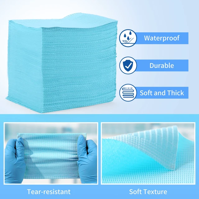 Alt view image 3 of 7 - Dental Bibs 250pack, Disposable Tattoo Bibs 3-Ply, 13" x 18", Blue Waterproof Tray Covers