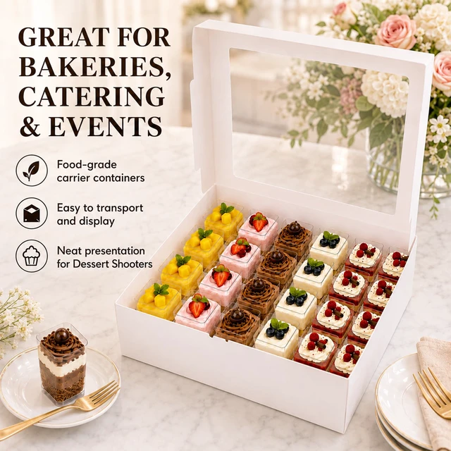 Alt view image 5 of 6 - Dessert Shooter Boxes 10 Pack, Each Box Holds 24 Count 3 oz Dessert Shooter Cups, Food-Grade Dessert Cup Holder Boxes with Inserts, Dessert Shooter Box Packaging for Parties, Catering