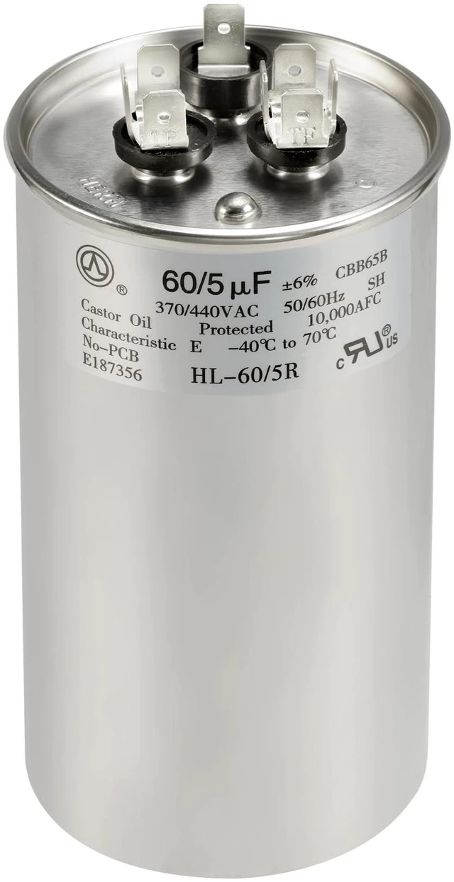 Main image of AC Capacitor 60+5 uF 60/5 MFD ±6% 370V/440VAC CBB65 Dual Run Circular Start Capacitor for Heat Pump Air ConditionerTen Years of Coverage