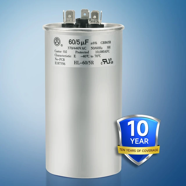 Alt view image 2 of 7 - AC Capacitor 60+5 uF 60/5 MFD ±6% 370V/440VAC CBB65 Dual Run Circular Start Capacitor for Heat Pump Air ConditionerTen Years of Coverage