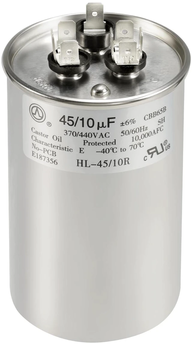 Main image of AC Capacitor 45+10 uF 45/10 MFD ±6% 370V/440VAC CBB65 Dual Run Circular Start Capacitor for Heat Pump Air ConditionerTen Years of Coverage