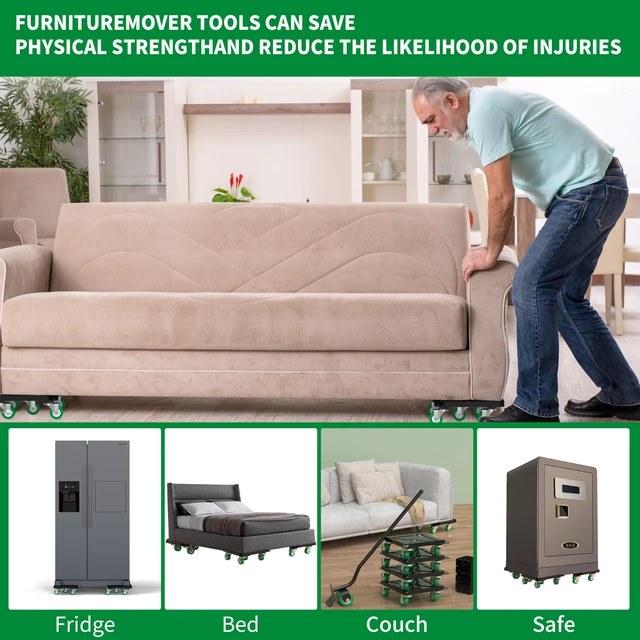 Alt view image 7 of 7 - Heavy Duty Furniture Dolly 360 Rotate 5 Wheels 3000 Lbs Capacity 5.3x5.3 in Furniture Movers with Green Wheels, 6 Sliders, Alloy Steel Furniture Lifter Tool for Smooth Home & Office Uses
