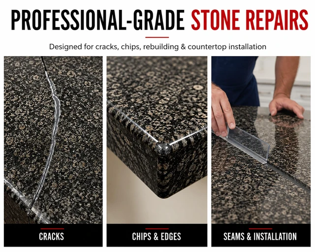 Alt view image 2 of 7 - II29 20 oz. Stone Kit - Installs Slabs, Chips, Cracks. Rebuild Lost Stone