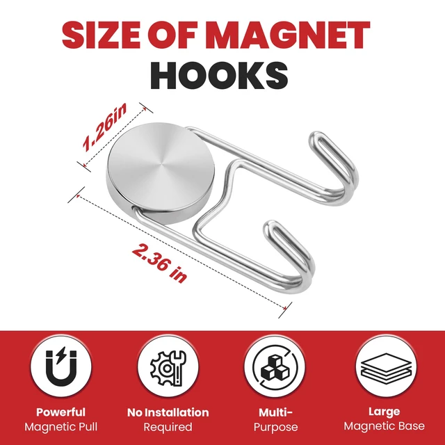 Alt view image 2 of 6 - Magnetic Hooks for Cruise Cabins 80Lbs+ Heavy Duty Magnet Hook Strong Magnets Hanging Hooks for Refrigerator Grill Toolbox Cabins Outdoor 4 Pack (Silver)