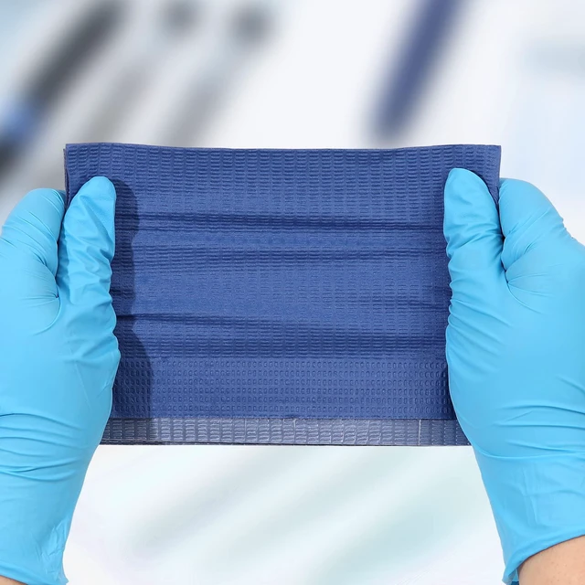Alt view image 4 of 7 - Dental Bibs 250pack, Disposable Tattoo Bibs 3-Ply, 13" x 18", Navy Blue Waterproof Tray Covers