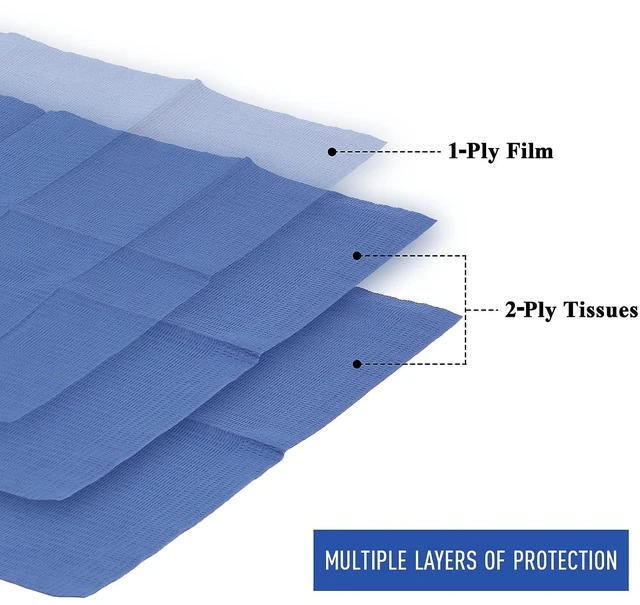 Alt view image 2 of 7 - Dental Bibs 250pack, Disposable Tattoo Bibs 3-Ply, 13" x 18", Navy Blue Waterproof Tray Covers