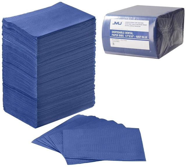 Alt view image 7 of 7 - Dental Bibs 250pack, Disposable Tattoo Bibs 3-Ply, 13" x 18", Navy Blue Waterproof Tray Covers