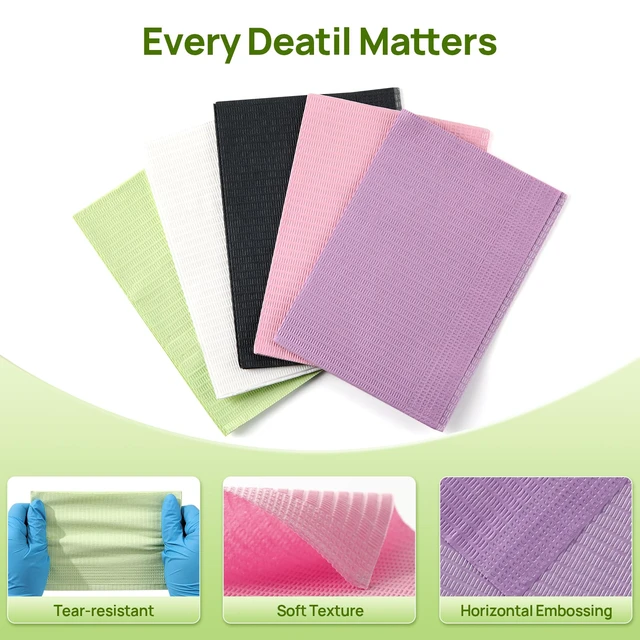 Alt view image 3 of 7 - Dental Bibs 250pack, Disposable Tattoo Bibs 3-Ply, 13" x 18", Green Waterproof Tray Covers