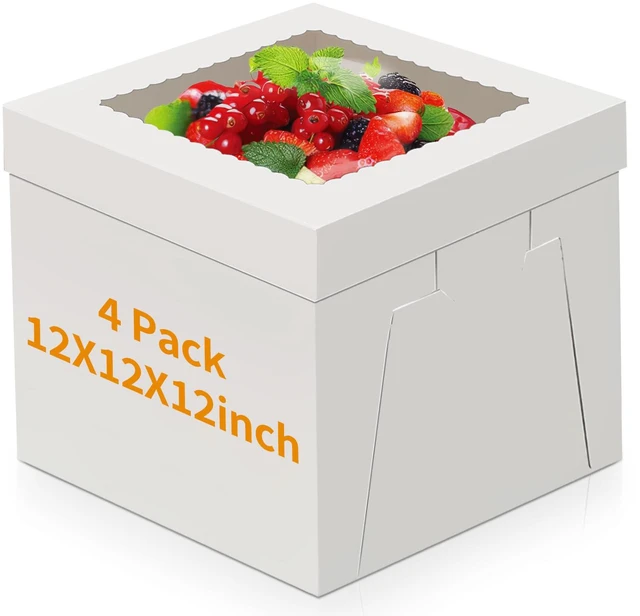 Main image of Cake Boxes 12 inch, Cake Carrier Holder, Storage Transport Container 12×12×12 in, 4 Pcs, Thick Cardboard, Tall and Large, with Clear Window, Easy to Assemble, for Cake Pies Baked Goods