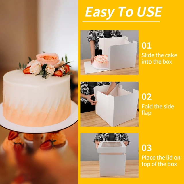 Alt view image 3 of 7 - Cake Boxes 12 inch, Cake Carrier Holder, Storage Transport Container 12×12×12 in, 4 Pcs, Thick Cardboard, Tall and Large, with Clear Window, Easy to Assemble, for Cake Pies Baked Goods