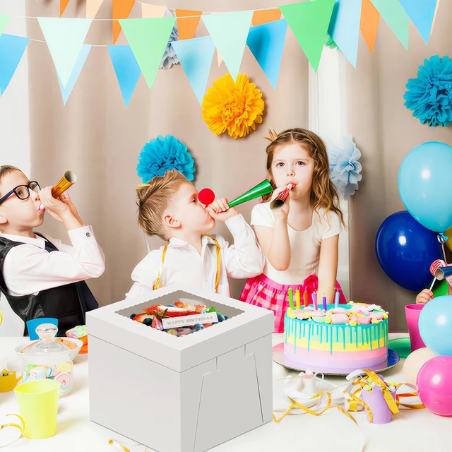 Alt view image 5 of 7 - Cake Boxes 12 inch, Cake Carrier Holder, Storage Transport Container 12×12×12 in, 4 Pcs, Thick Cardboard, Tall and Large, with Clear Window, Easy to Assemble, for Cake Pies Baked Goods