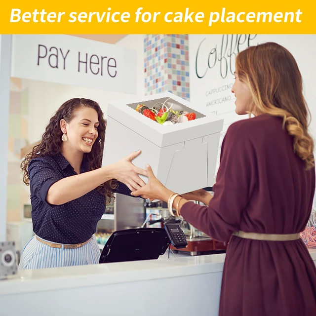 Alt view image 4 of 7 - Cake Boxes 12 inch, Cake Carrier Holder, Storage Transport Container 12×12×12 in, 4 Pcs, Thick Cardboard, Tall and Large, with Clear Window, Easy to Assemble, for Cake Pies Baked Goods