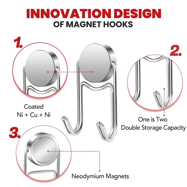 Alt view image 4 of 6 - Magnetic Hooks for Cruise Cabins 80Lbs+ Heavy Duty Magnet Hook Strong Magnets Hanging Hooks for Refrigerator Grill Toolbox Cabins Outdoor 4 Pack (Silver)
