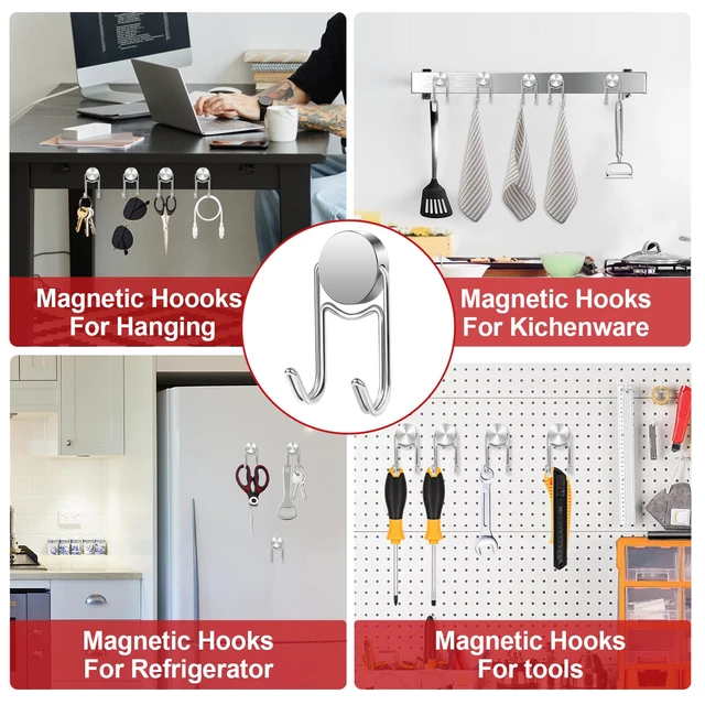 Alt view image 6 of 6 - Magnetic Hooks for Cruise Cabins 80Lbs+ Heavy Duty Magnet Hook Strong Magnets Hanging Hooks for Refrigerator Grill Toolbox Cabins Outdoor 4 Pack (Silver)