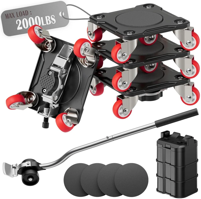 Main image of Furniture Movers with 5-Wheel and Parking Lock Furniture Dolly Set with Lifter & Base, 360° Swivel Casters, Non-Slip Pads, Up to 2000 lbs Load Capacity