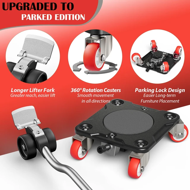 Alt view image 2 of 6 - Furniture Movers with 5-Wheel and Parking Lock Furniture Dolly Set with Lifter & Base, 360° Swivel Casters, Non-Slip Pads, Up to 2000 lbs Load Capacity