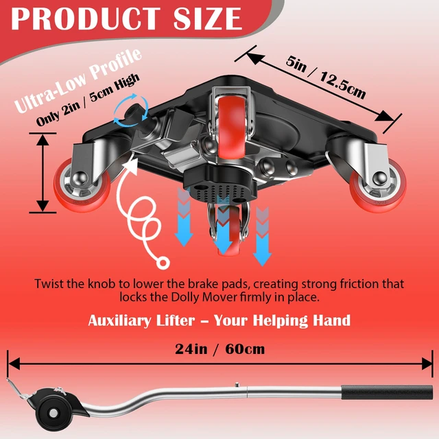 Alt view image 3 of 6 - Furniture Movers with 5-Wheel and Parking Lock Furniture Dolly Set with Lifter & Base, 360° Swivel Casters, Non-Slip Pads, Up to 2000 lbs Load Capacity