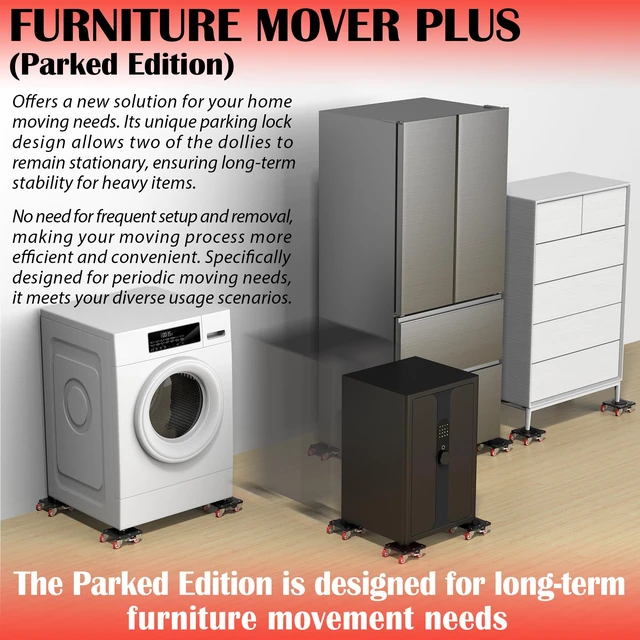 Alt view image 6 of 6 - Furniture Movers with 5-Wheel and Parking Lock Furniture Dolly Set with Lifter & Base, 360° Swivel Casters, Non-Slip Pads, Up to 2000 lbs Load Capacity