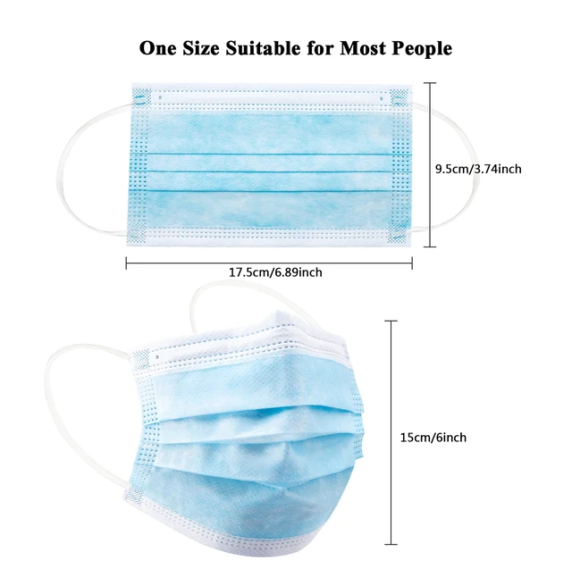 Alt view image 5 of 7 - 100Pcs Disposable Face Masks, Blue Face Mask, 3 Ply Disposable Mask Breathable Mask with Elastic Ear Loops for Adults, Great for Outdoors, Home, Office, School